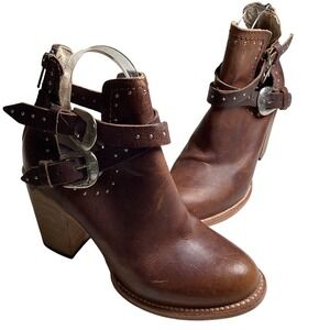 Freebird by Steven Lion Rainbow Brown Leather Studded Buckle Western Boots SZ 7